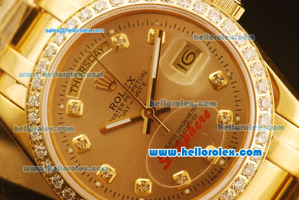 Rolex Day-Date Automatic Full Gold with Diamond Bezel-Golden Dial - Click Image to Close